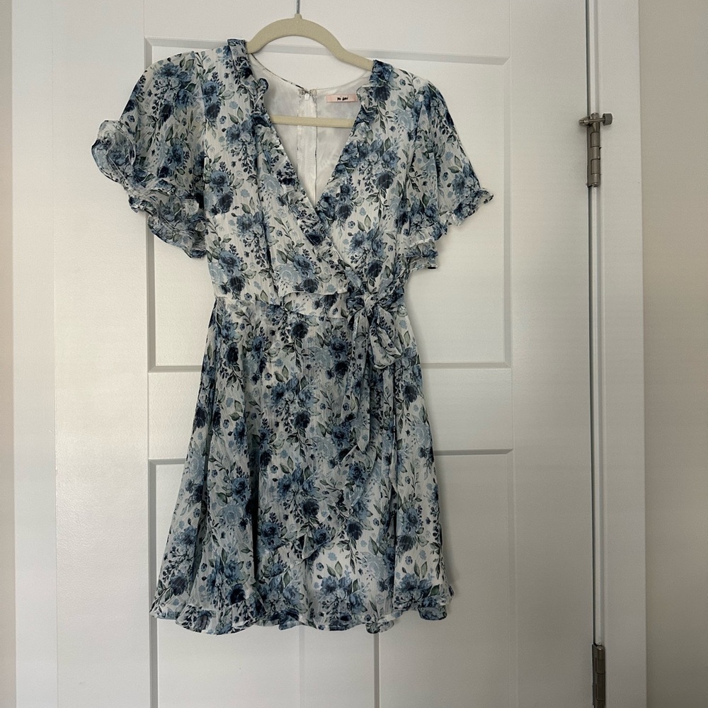 Francesca's Collections Blue and White Ruffled Wrap Sundress